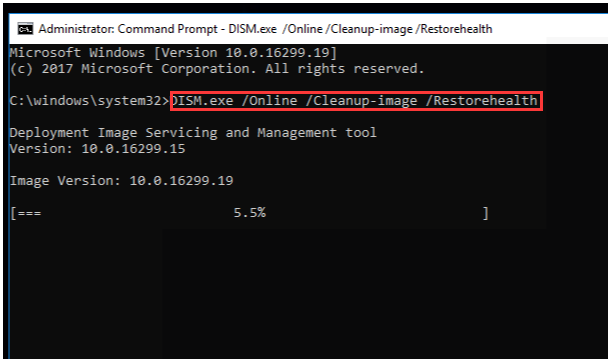 run DISM /Online /Cleanup-Image /Restorehealth command