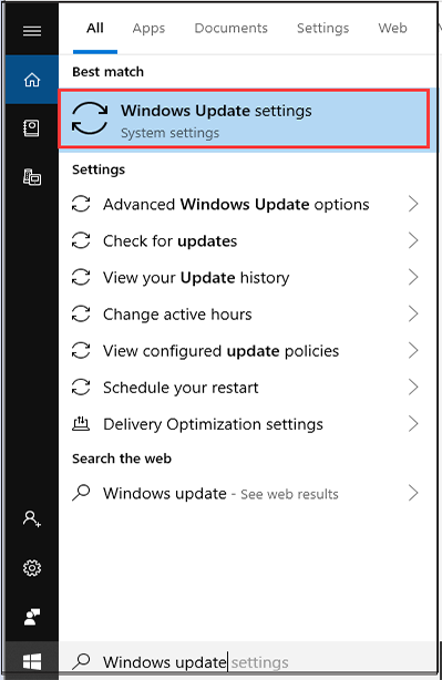 select the Windows Update settings