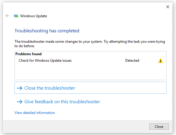 close Windows Update Troubleshooter