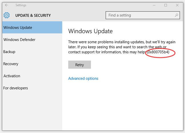 Windows 10 update error code 0x800705b4