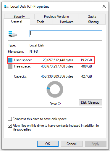 wrong hard disk free space