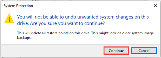delete all restore points on this drive