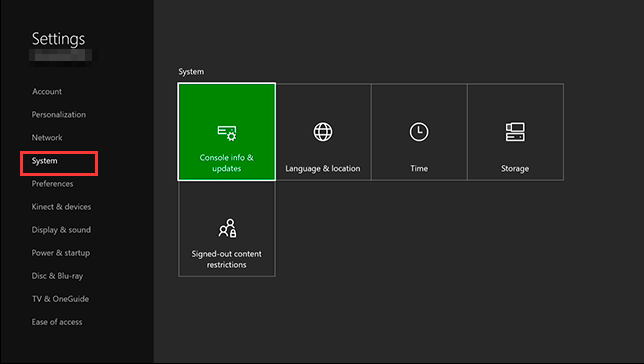 navigate to the system of Xbox