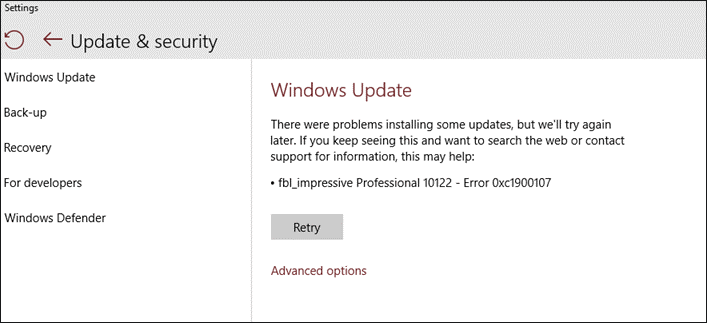 Windows 10 upgrade error 0xc1900107