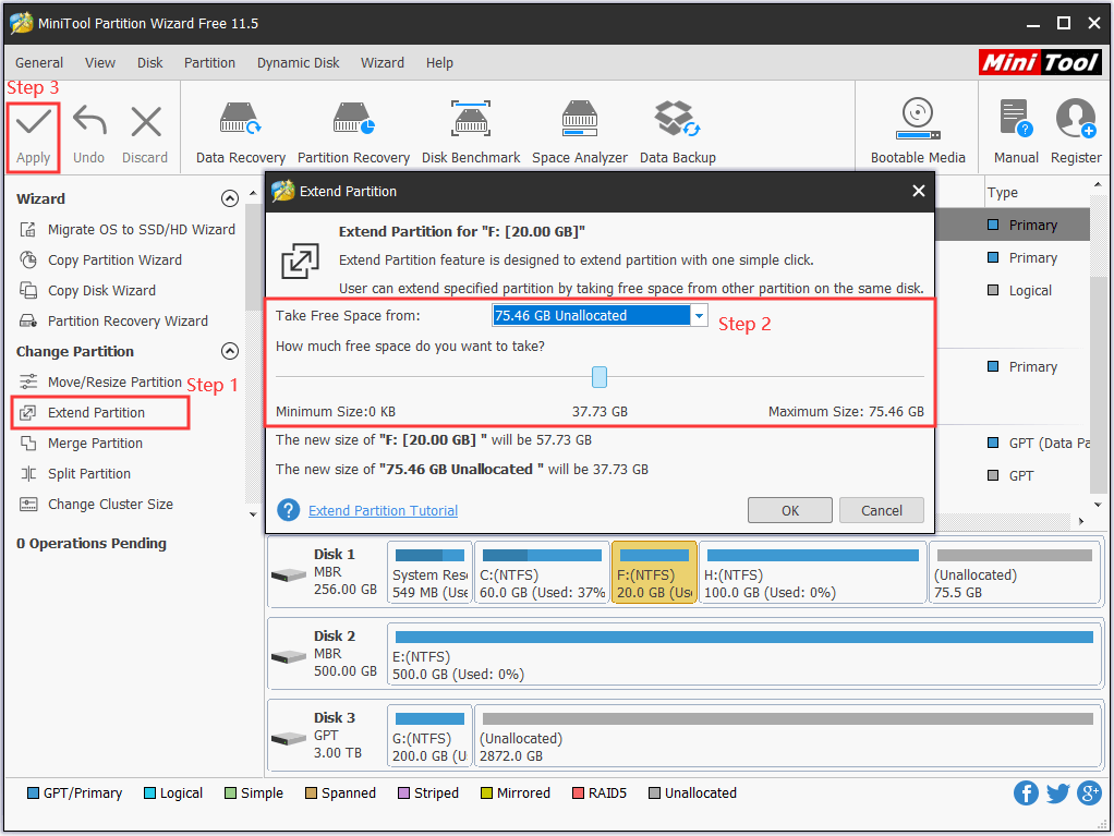 extend NTFS partition using Extend feature