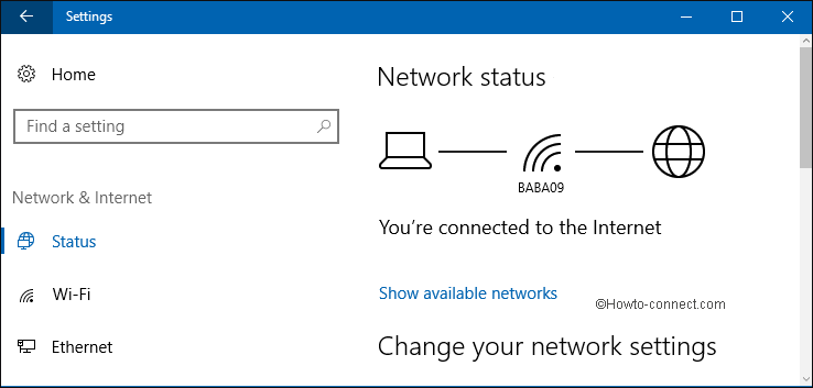 Wi-Fi signal strength displayed under the Network status section