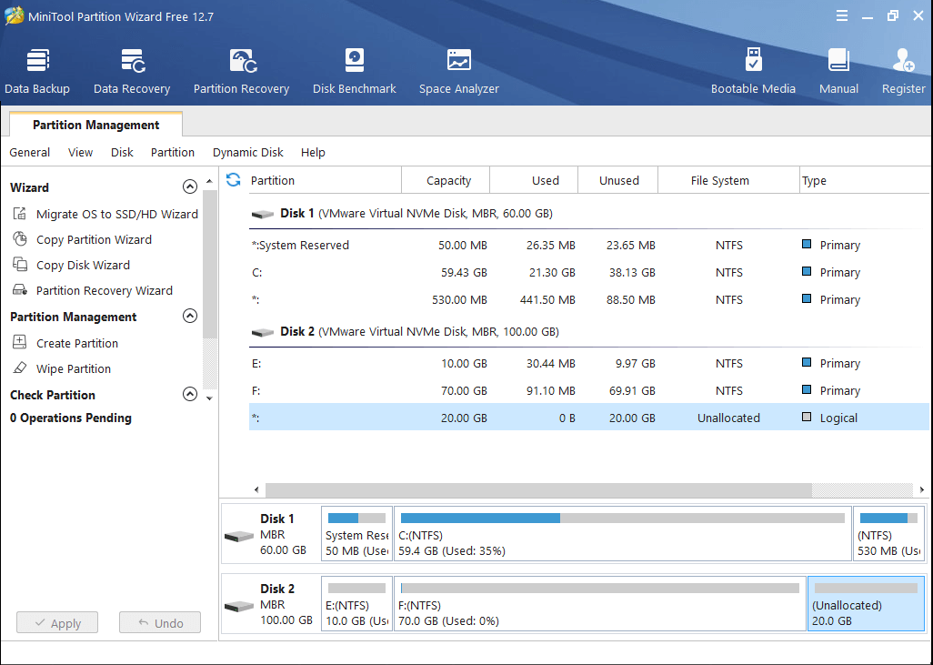 the main interface of MiniTool Partition Wizard Pro