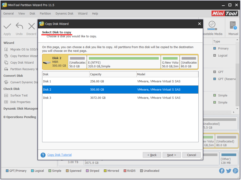 select the dynamic disk to copy