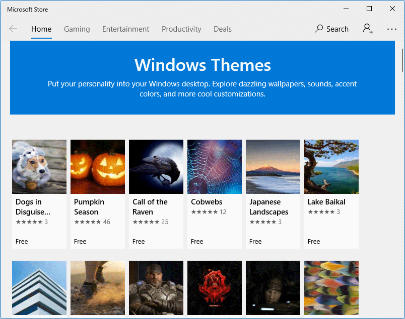 Windows themes in Microsoft Store