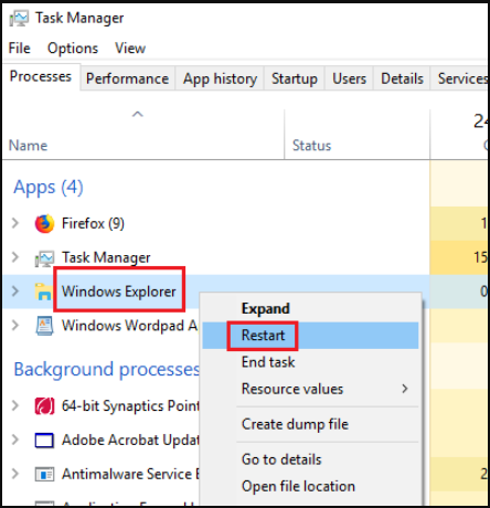 restart your Windows Explorer process