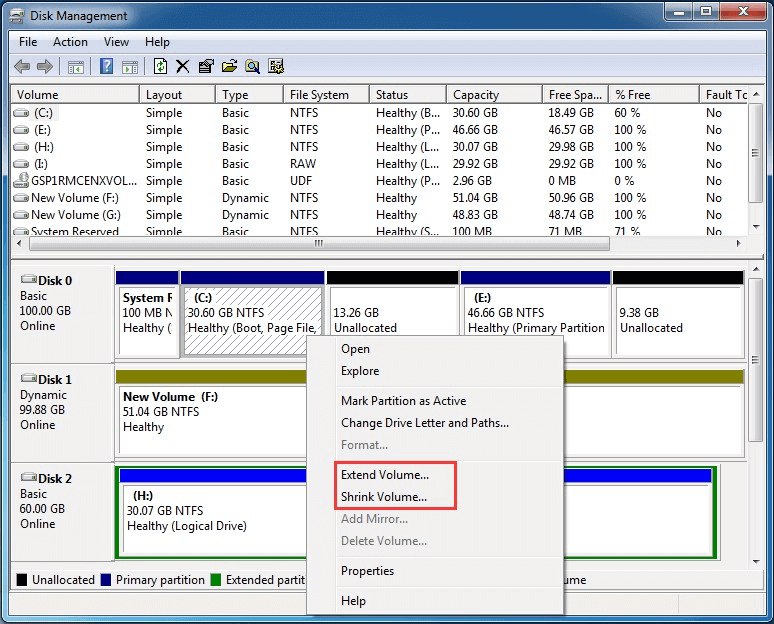 Disk Management extend partition feature