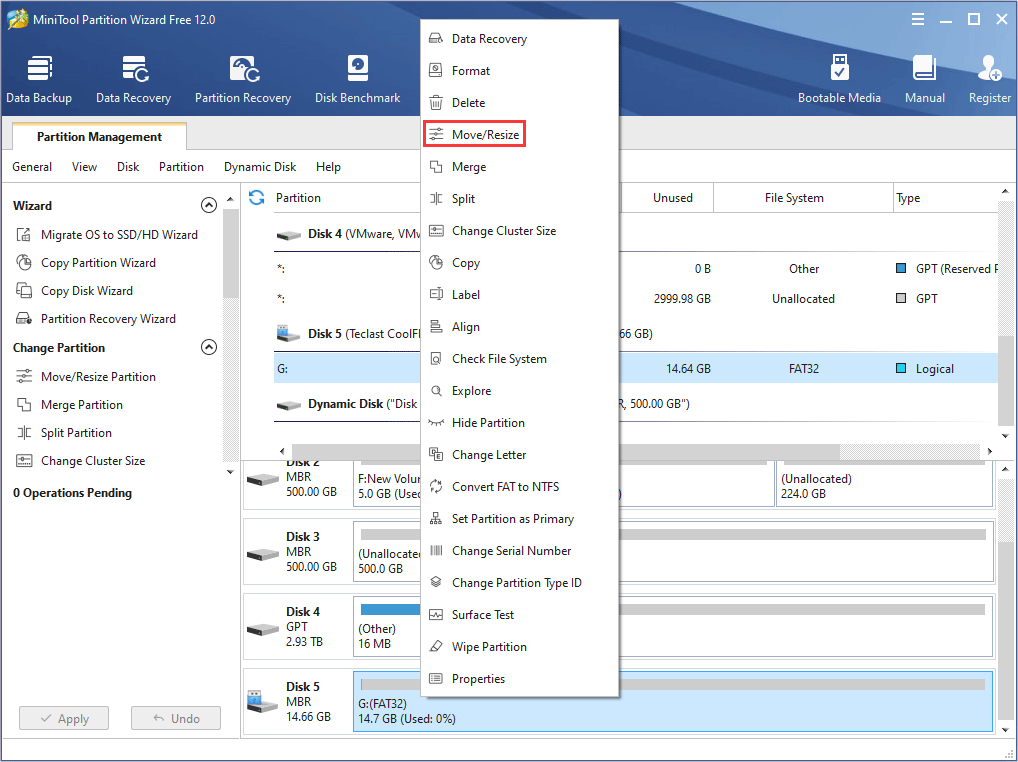 right-click the flash drive partition in MiniTool Partition Wizard
