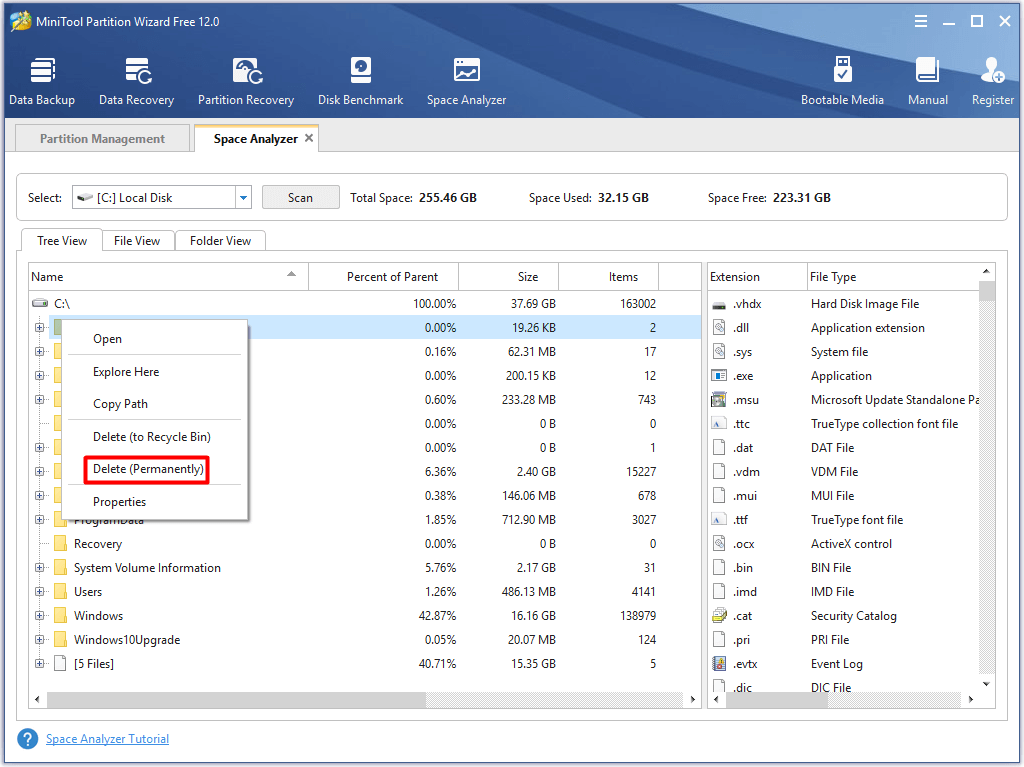 delete space-consuming files or folders to free up disk space