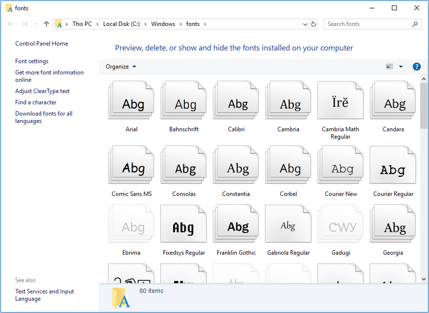 open Windows 10 Fonts folder