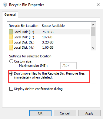 don't move files to the Recycle Bin
