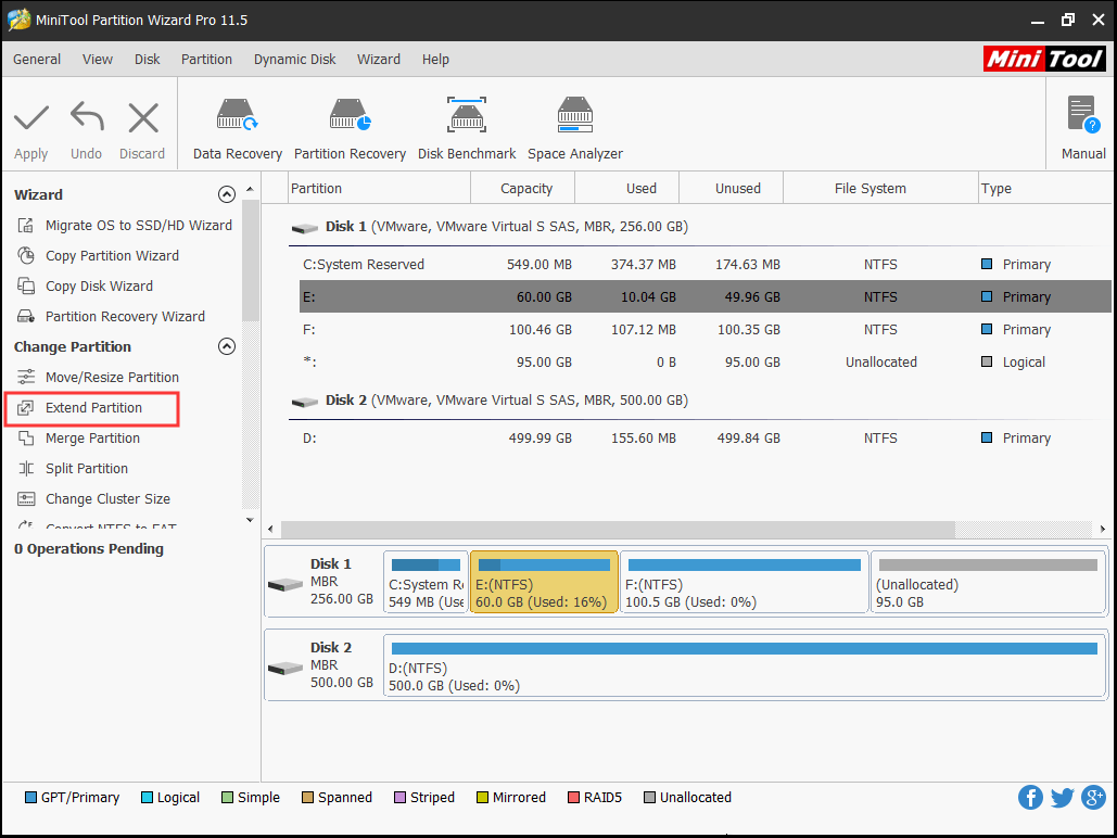choose Extend Partition of Partition Wizard