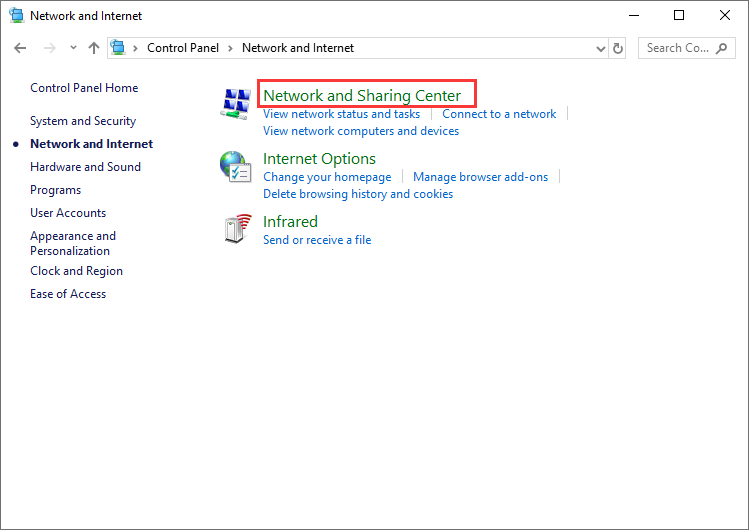 click on Network and Sharing Center