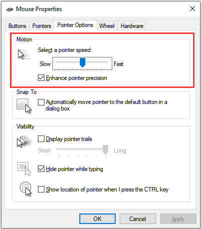 select a pointer speed