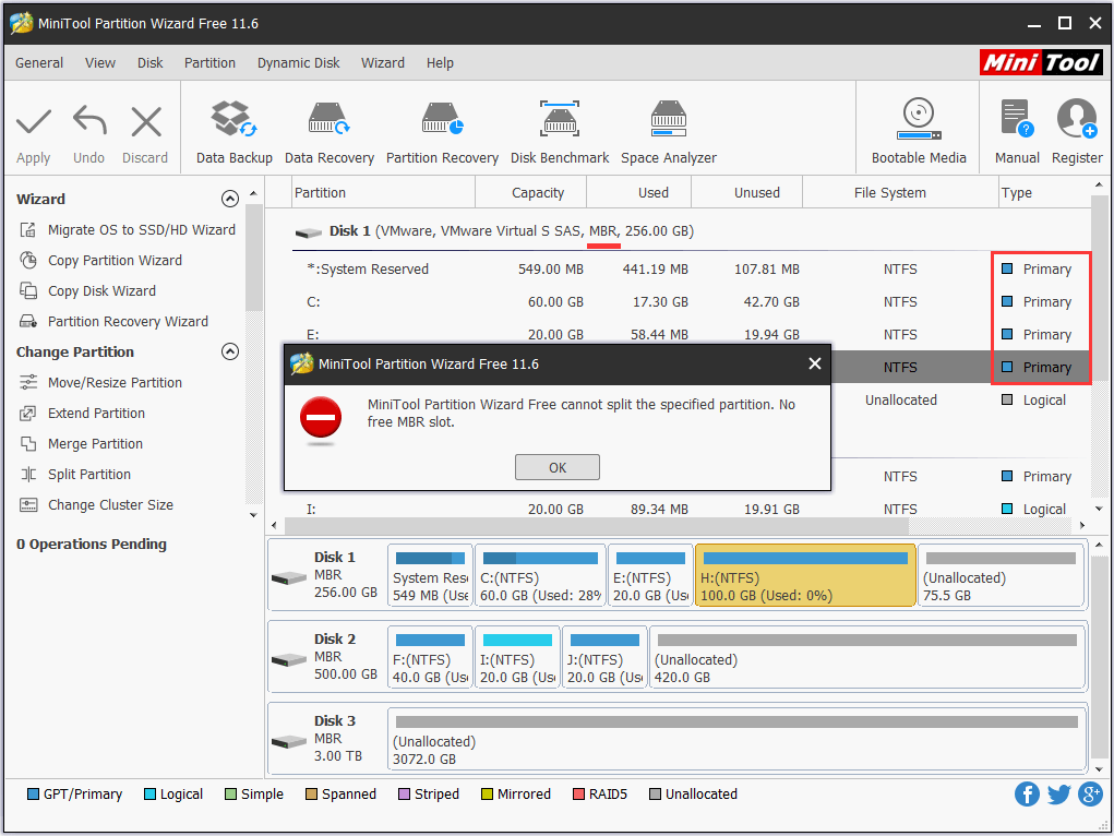 cant split partition already four primary partitions