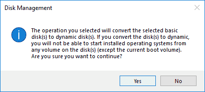 the operation you selected will convert the selected basic disk to dynamic disk