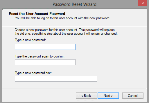 input new password and password hint