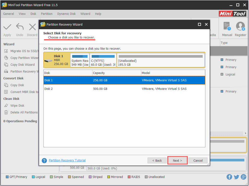 choose a disk to recover partitions