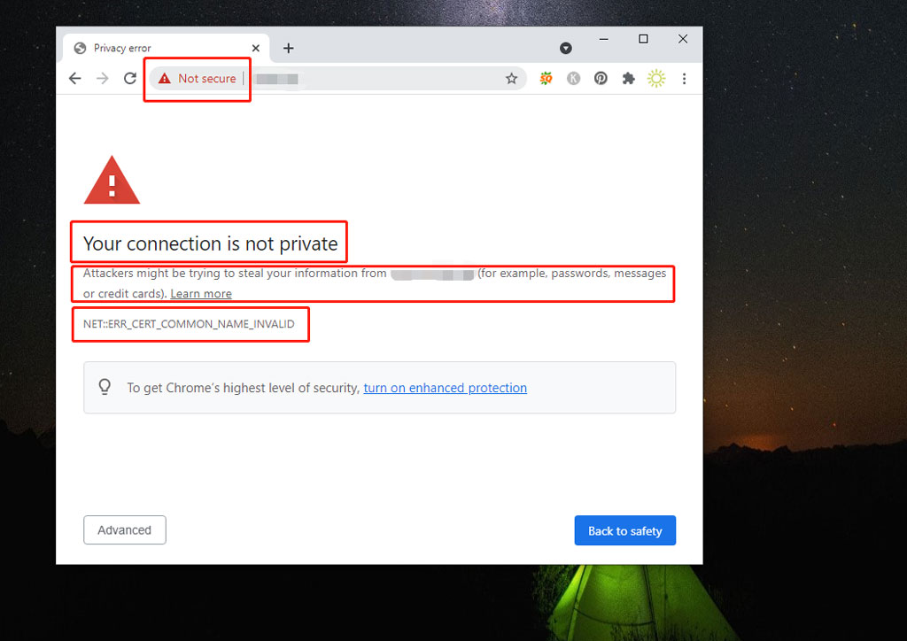 Your connection is not private on Chrome