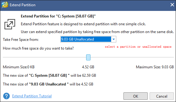 take free space from one partition or the unallocated space