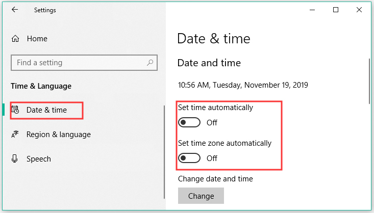 turn off the time and time zone automatically
