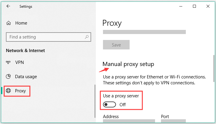 turn off the Use a proxy server section