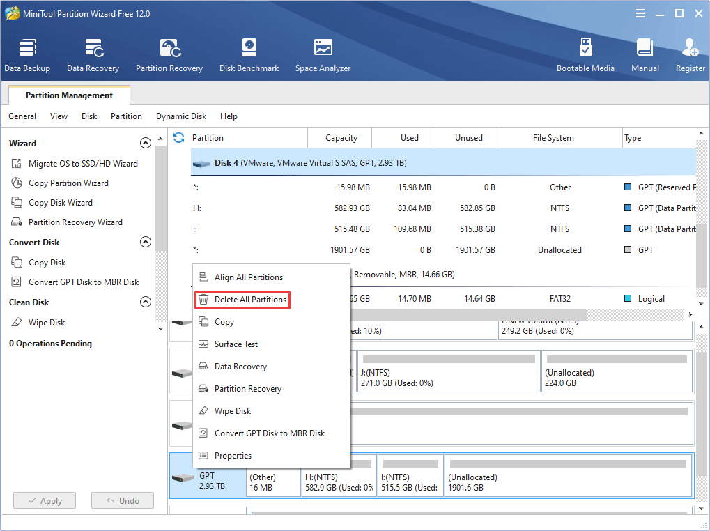 delete all partitions on the PS4 drive