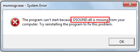DSOUND.dll is missing