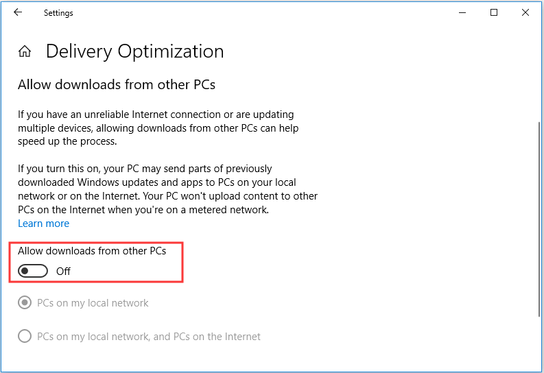 disable Allow downloads from other PCs