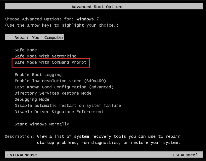 enable Safe Mode with Command Prompt
