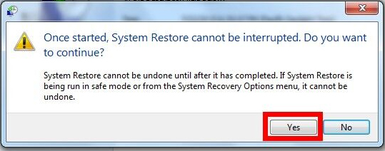 confirm the system restore process