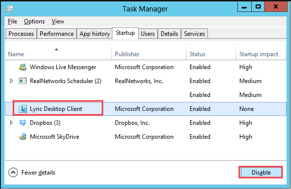 disable Lync application at the Startup