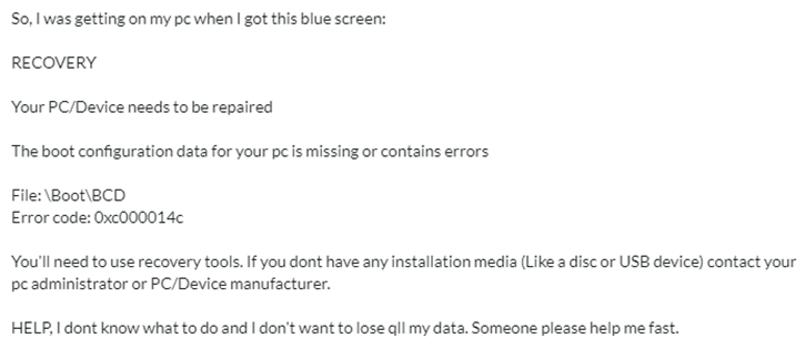 details of the 0xc000014c error message
