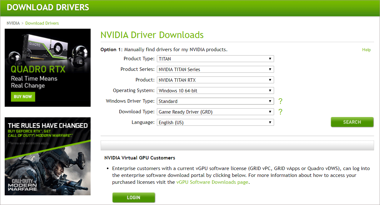 click Search button to search drivers