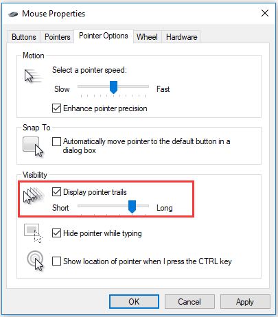check Display pointer trails on the Mouse Properties window
