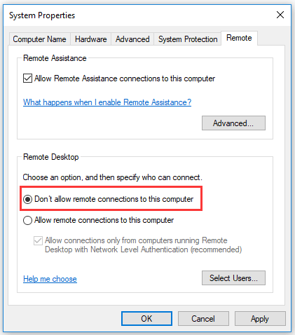 check if the Remote Desktop feature is enabled