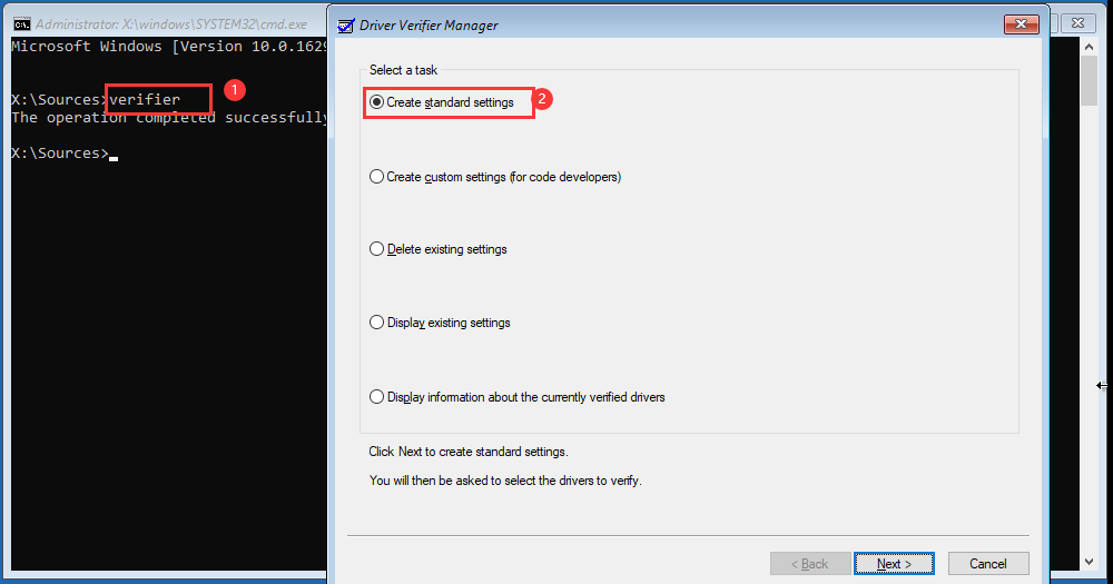 type verifier and set driver verifier manager settings