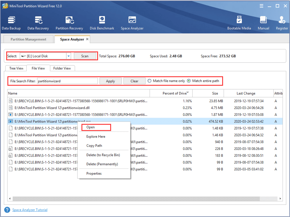 search files using MiniTool Partition Wizard