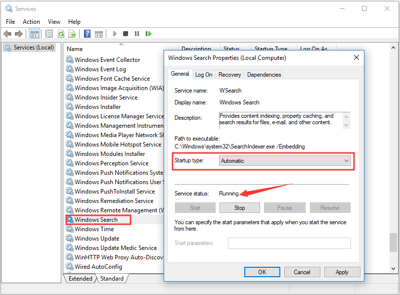 make sure Windows Search service is enabled