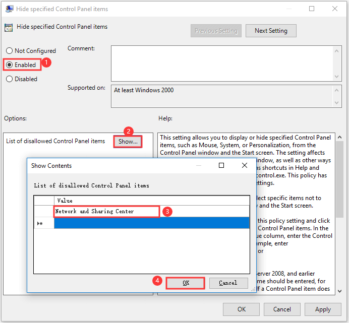 hide Control Panel settings in Group Policy
