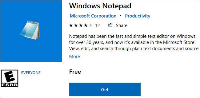 store version of Notepad