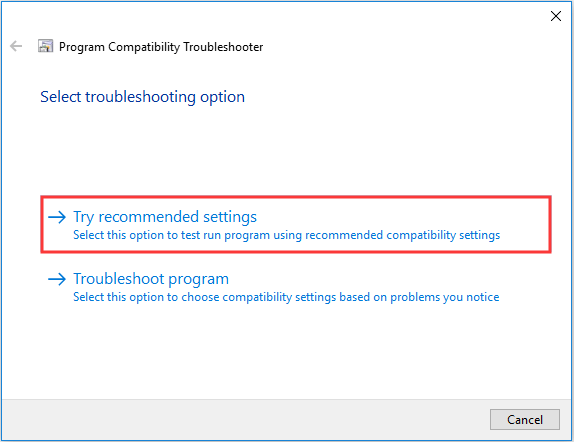 choose Try recommended settings