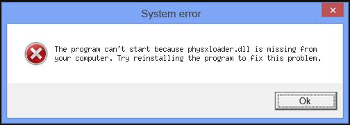 physxloader.dll is missing error