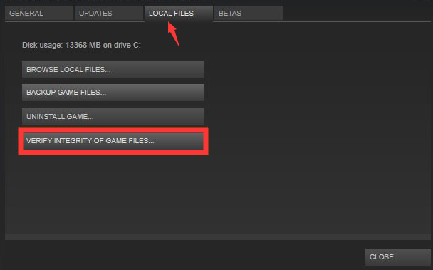 click the Verify Integrity of Game Files option