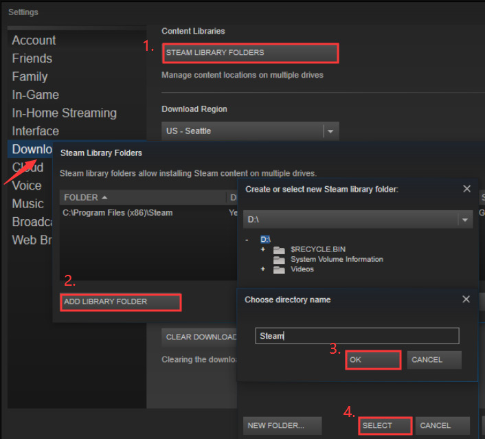 create a new Steam Library Folder on the SSD