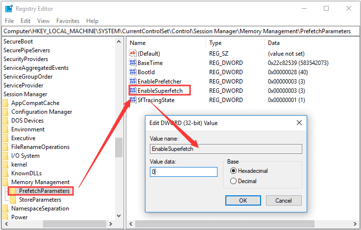 disable SuperFetch in Registry
